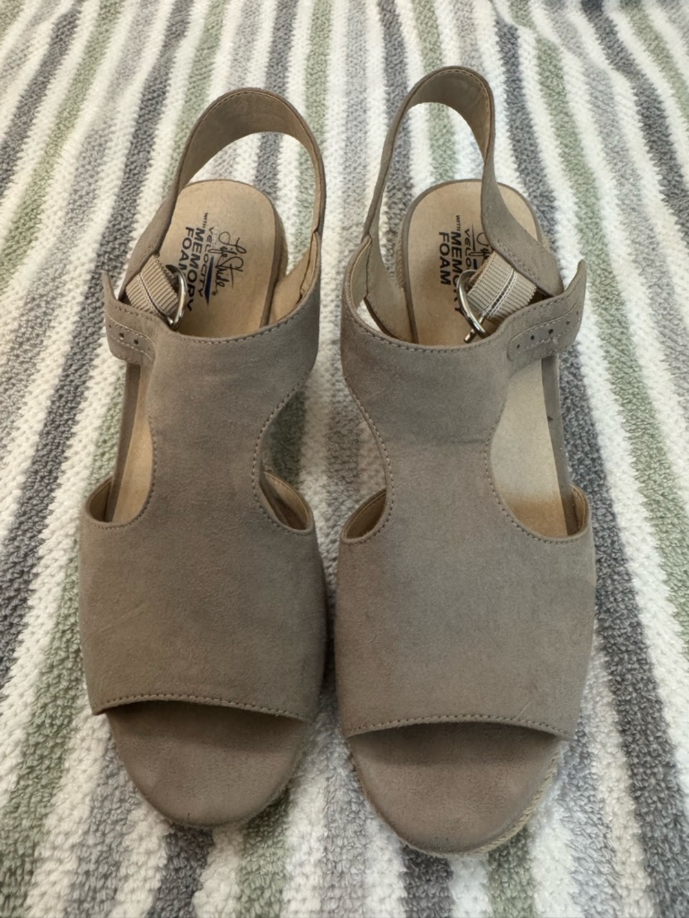 ComfortPlus Taupe Suede Slingback Wedge Sandals